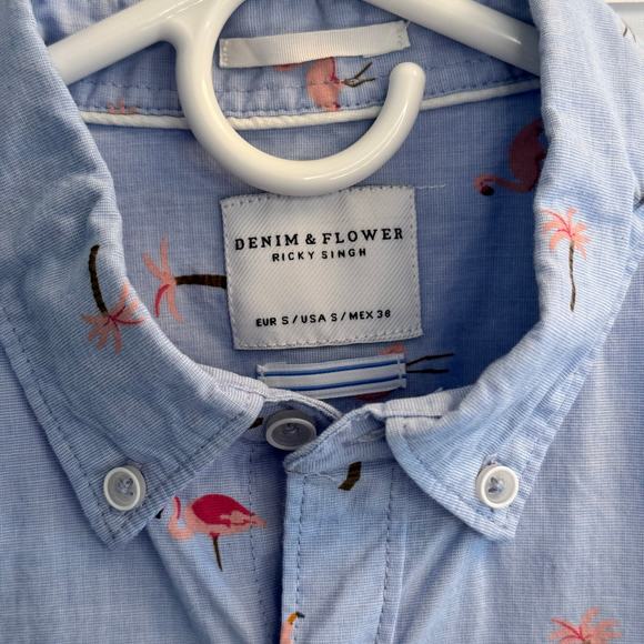 Denim & Flower button down 100% cotton ss - Picture 3 of 6